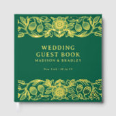 Echte Folie  Bloemen Groene Huwelijk Gastenboek (Voorkant)