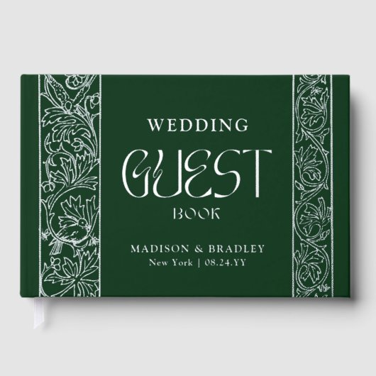 Echte Folie  Bloemen Groene Zilveren Huwelijk Gastenboek (Voorkant)