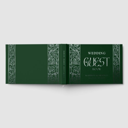 Echte Folie  Bloemen Groene Zilveren Huwelijk Gastenboek (Volledig)