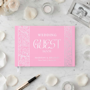 Echte Folie  Bloemen Roze Zilveren Huwelijk Gastenboek