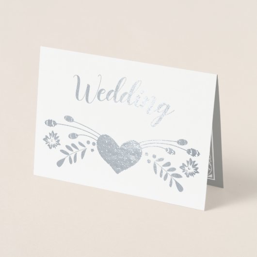 Echte Folie Bloemen Typografie Bruiloft Uitnodigin Folie Kaarten (Voorkant)