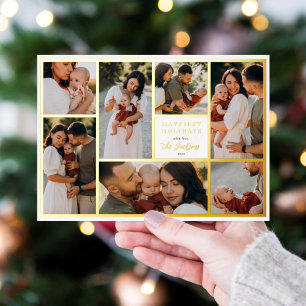 Echte Folie Boho Kerstmis 7 Foto Collage Holiday Feestdagenkaart