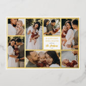 Echte Folie Boho Kerstmis 7 Foto Collage Holiday Folie Feestdagenkaart (Voorkant)