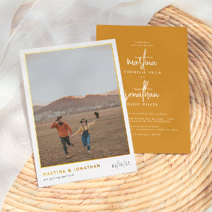 Echte Folie Boho Minimalist Mustard Photo Wedding Uitnodiging