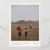 Echte Folie Boho Minimalist Mustard Photo Wedding Uitnodiging (Voorkant)