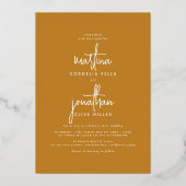 Echte Folie Boho Minimalist Mustard Photo Wedding Uitnodiging (Achterkant)