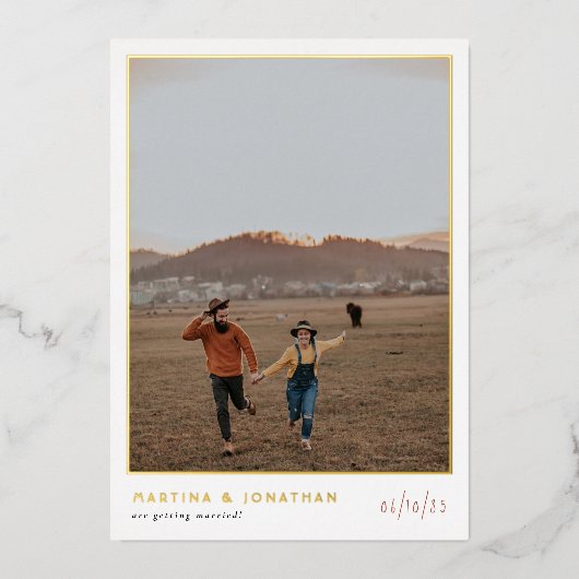 Echte Folie Boho minimalist Terracotta Photo Weddi Folie Uitnodiging (Voorkant)