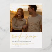 Echte Folie Boho Script Typografie 2 Foto's Wedden Uitnodiging (Voorkant)