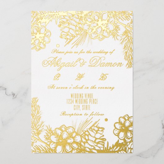 Echte folie bruiloft uitnodiging met winterelement (Voorkant)