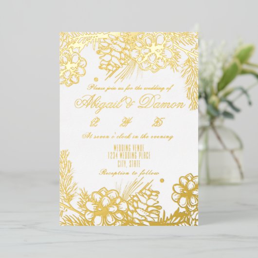 Echte folie bruiloft uitnodiging met winterelement (Staand Voorkant)