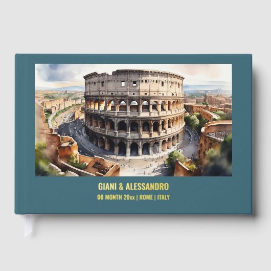 Echte folie Colosseum Rome waterverf Italië bruilo Gastenboek (Voorkant)