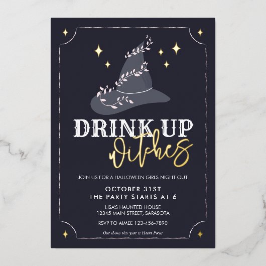 Echte Folie Drink Halloween Party nodigt uit Folie Feestdagenkaart (Voorkant)