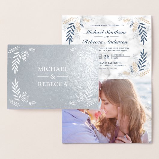 Echte Folie Dusty Blue Branch bruiloft uitnodiging (Display)