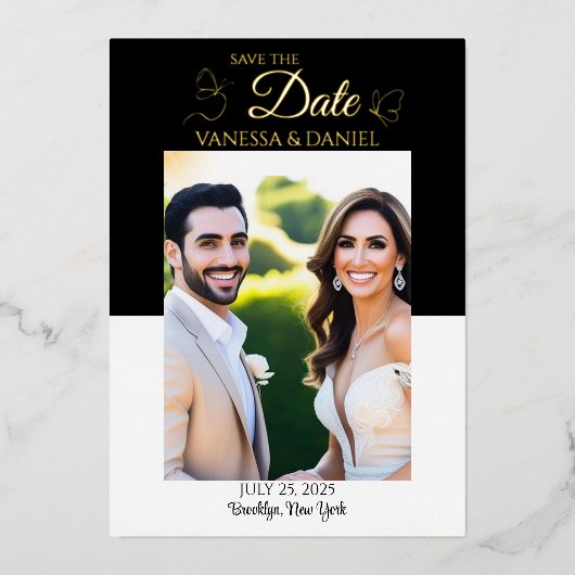 Echte Folie Elegant Butterfly Save the Date Folie Uitnodiging (Voorkant)