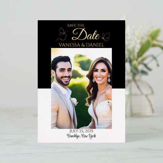 Echte Folie Elegant Butterfly Save the Date Folie Uitnodiging (Staand Voorkant)