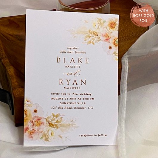 Echte Folie Elegant Peach, Blush, Champagne Weddin Folie Uitnodiging