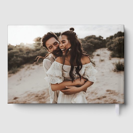 *ECHTE FOLIE* Elegant Script 2-foto Modern Wedding Gastenboek (Achterkant)