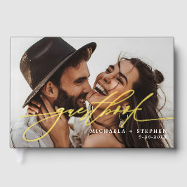 *ECHTE FOLIE* Elegant Script 2-foto Modern Wedding Gastenboek