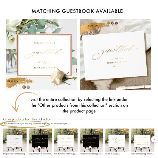 Echte Folie Elegant Script Bruiloft Gastenboek Sig