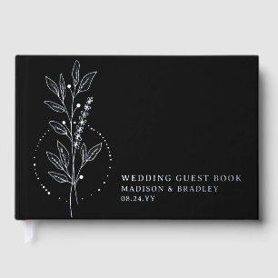 Echte Folie Elegante Black Boho Bloemen Huwelijk Gastenboek