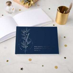 Echte Folie Elegante Blauwe Boho Bloemen Huwelijk Gastenboek