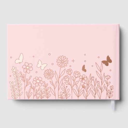 Echte Folie Elegante Bloemen Roze Huwelijk Gastenboek (Achterkant)