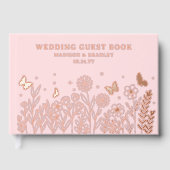 Echte Folie Elegante Bloemen Roze Huwelijk Gastenboek (Voorkant)