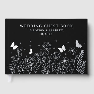Echte Folie Elegante Bloemen Zwarte Huwelijk Gastenboek