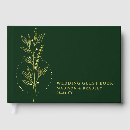 Echte Folie Elegante Groene Boho Floral Wedding Gastenboek (Voorkant)