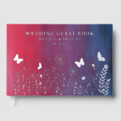 Echte Folie Elegante Rood Blauw Bloemen Huwelijk Gastenboek (Voorkant)