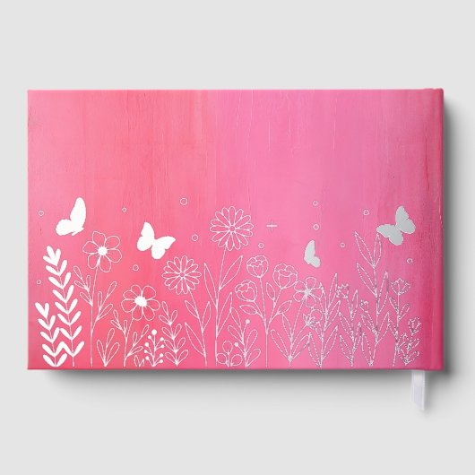 Echte Folie Elegante Rood Blauw Bloemen Huwelijk Gastenboek (Achterkant)