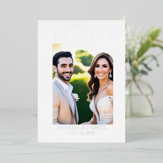 Echte Folie Elegante Vlinderfoto Dank u kaart (Staand Voorkant)