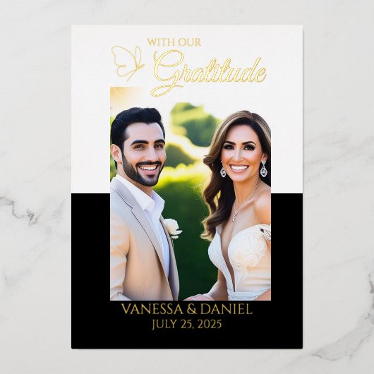 Echte Folie Elegante Vlinderfoto Dank u kaart (Voorkant)