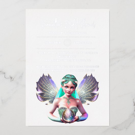 Echte folie fee prinses bruid iriserende vleugels folie uitnodiging (Voorkant)