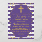 Echte Folie Foto Gold Paars Stripe First Community Folie Uitnodiging (Voorkant)