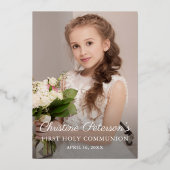 Echte Folie Foto Gold Paars Stripe First Community Folie Uitnodiging (Achterkant)