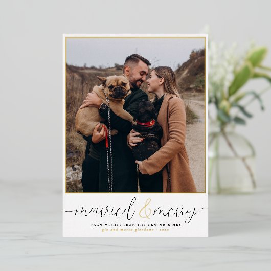 Echte Folie, gehuwd en prettige kerstfeestdag foto Folie Feestdagenkaart (Staand Voorkant)