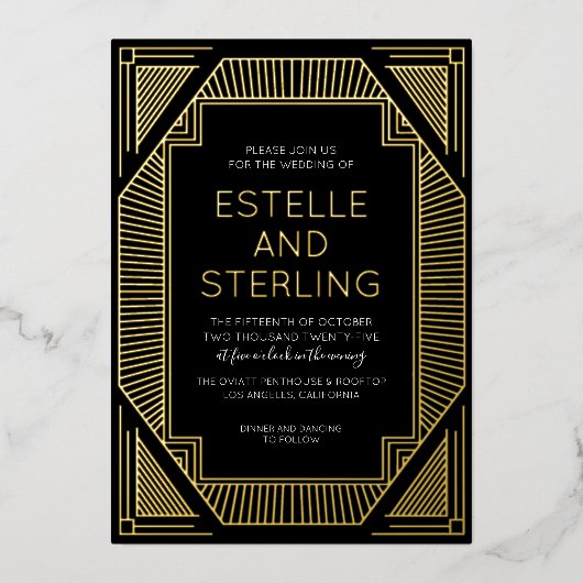 Echte Folie Geometrische Vorm Bruiloft Foto's Foli Folie Uitnodiging (Voorkant)