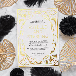 Echte Folie Geometrische Vorm Huwelijksfoto's Uitnodiging