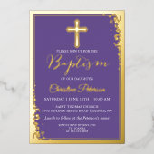 Echte Folie Gold Glitter Lavender Paars Baptisme Uitnodiging (Voorkant)