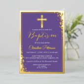 Echte Folie Gold Glitter Lavender Paars Baptisme Uitnodiging (Staand Voorkant)