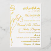 Echte Folie Goud Bloemen Wit Nikah Moslim Bruiloft Folie Uitnodiging (Voorkant)