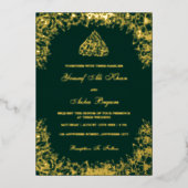 Echte folie Goud Groen  Woorden Moslim Bruiloft Folie Uitnodiging (Voorkant)