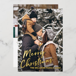 Echte Folie Goud Schrift Kerst Foto Vakantiekaart Folie Uitnodiging