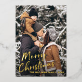 Echte Folie Goud Schrift Kerst Foto Vakantiekaart Folie Uitnodiging (Voorkant)