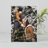 Echte Folie Goud Schrift Kerst Foto Vakantiekaart Folie Uitnodiging (Staand Voorkant)