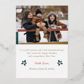 Echte Folie Goud Schrift Kerst Foto Vakantiekaart Folie Uitnodiging (Achterkant)