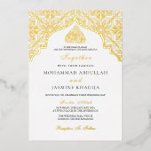 Echte folie Goud Wit Masjid Verwoording Moslim Bru Folie Uitnodiging (Voorkant)