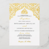 Echte folie Goud Wit Masjid Verwoording Moslim Bru Uitnodiging (Voorkant)