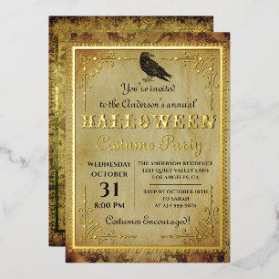 Echte Folie Griezelige Vintage Gotische Halloween Uitnodiging